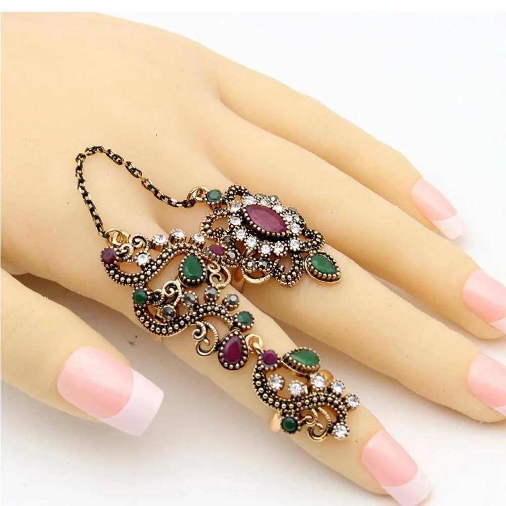 Gorgeous Boho Style Gold Plated Double Finger Adjustable Ring - Luxury One-Piece